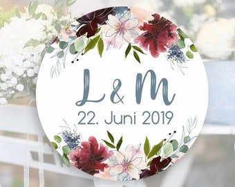 45 personalized wedding stickers, individual adhesive labels with names, stickers, 4 cm, gift, for gift tags and wedding favors