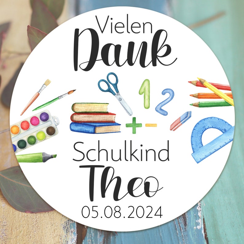 24 personalisierte Sticker Vielen Dank Schulkind mit Name Datum Aufkleber 4cm Gastgeschenk Schuleingang Schulanfang Geschenk Giveaway Danke Bild 4