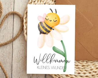 Carte abeille douce DIN A6, bienvenue petit miracle, carte de félicitations naissance carte postale baby shower bébé enfant nouveau-né tante parrain oncle