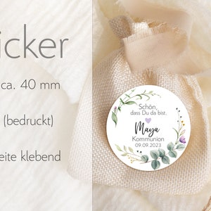 ab 12 personalisierte Sticker Schön, dass Du da bist, Kommunion Konfirmation Taufe Gastgeschenk Aufkleber 4cm für Geschenkanhänger Hochzeit Bild 4