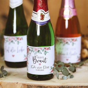 ab 5x personalisierte Sektetiketten Team Braut Name Datum, Rosen, rosè JGA Gastgeschenk Etiketten Aufkleber Piccolo Hochzeit rosa gold