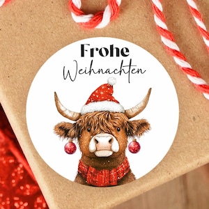 ab 10 Frohe Weihnachten Hochlandrind Sticker 3 4 5cm Etiketten Aufkleber Gastgeschenk Giveaway Geschenke Dankeskarte Firmenpräsente Kugeln