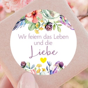 24 wildflower stickers We celebrate life love 4 cm, colorful flowers, guest gift wedding baptism communion birthday label stickers