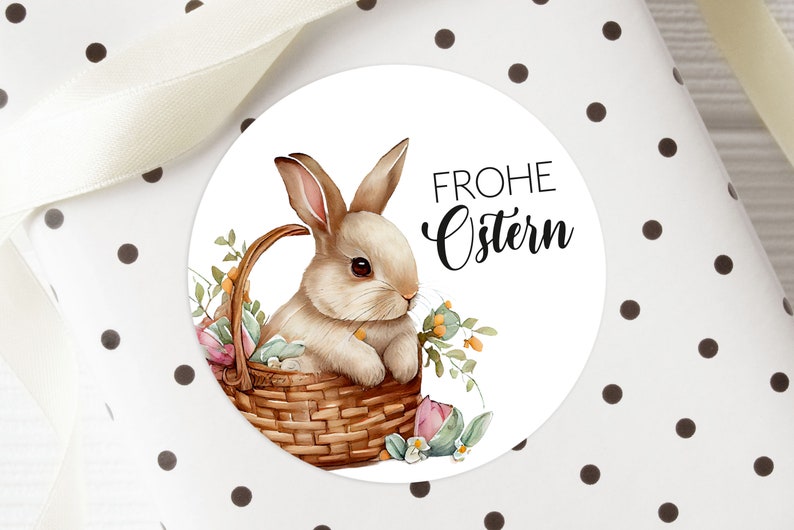 ab 10 Stück Frohe Ostern Sticker 4cm Ostergeschenk Hasen Gastgeschenk Aufkleber Klebeetiketten Etiketten für Geschenkanhänger Anhänger Ei Bild 2