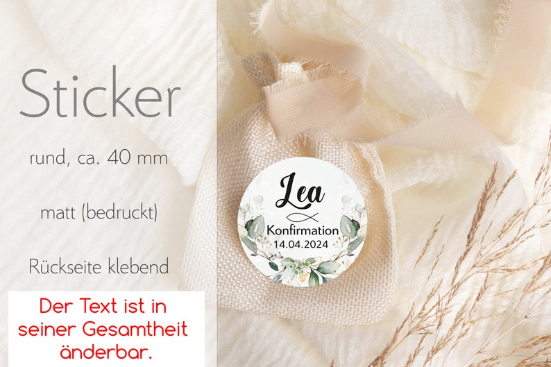 ab 12 personalisierte Sticker Kommunion Konfirmation Taufe Gastgeschenk Aufkleber Etiketten 4cm für Geschenkanhänger Anhänger Hochzeit Bild 10