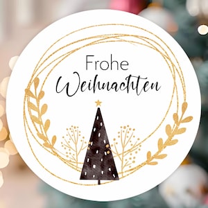 ab 10 Frohe Weihnachten Weihnachtsbaum edel Sticker 4cm Etiketten Aufkleber Gastgeschenk Giveaway Geschenke Dankeskarte Firmenpräsent gold