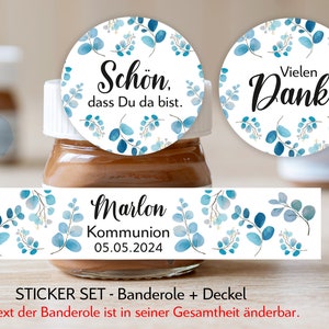 from 20 personalized stickers, in a set for chocolate mini glass glasses communion confirmation baptism wedding guest gift sticker Euka blue