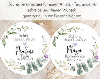 from 12 personalized stickers Nice that you are here, communion confirmation baptism guest gift stickers 4 cm for wedding gift tags