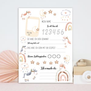 Cadeau d'adieu pour éducateur DIN A4 de l'enfant à l'éducateur, licorne, livre d'amis de la maternelle, cartes d'amis, page de livre d'amis Merci pour