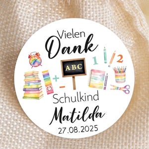 24 stickers personnalisés merci écolier coloré avec nom date autocollant 4 cm cadeau invité rentrée scolaire cadeau rentrée scolaire giveaway