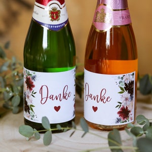 da 5x etichette di champagne di ringraziamento, regalo per gli ospiti, etichette di nozze di eucalipto, adesivi, piccolo, JGA, addio al nubilato, cuore rosso di ringraziamento