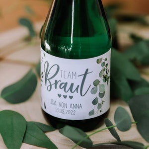 Desde 5x etiquetas de champán personalizadas Equipo Novia, etiquetas de champán, pegatinas, botella, etiquetas de boda, JGA, despedida de soltera, eucalipto