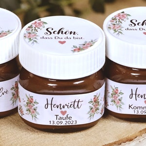 ab 20 personalisierte Sticker Set für Schoko Mini Glas Gläser Kommunion Konfirmation Taufe Hochzeit Gastgeschenk Aufkleber Etiketten Rosen