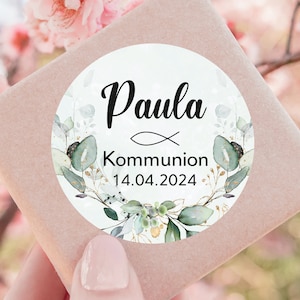 ab 12 personalisierte Sticker Kommunion Konfirmation Taufe Gastgeschenk Aufkleber Etiketten 4cm für Geschenkanhänger Anhänger Hochzeit Bild 1