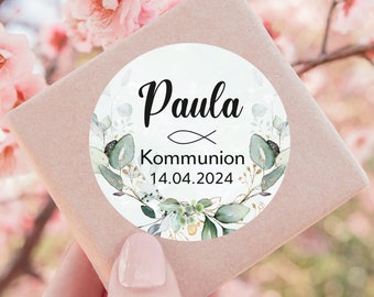 ab 12 personalisierte Sticker Kommunion Konfirmation Taufe Gastgeschenk Aufkleber Etiketten 4cm für Geschenkanhänger Anhänger Hochzeit