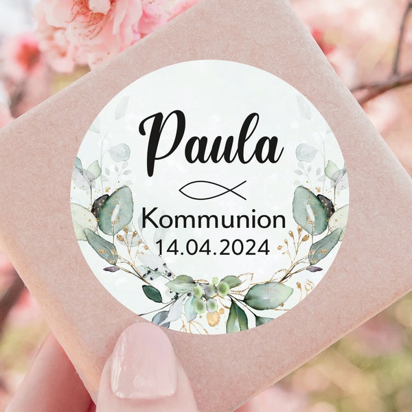 ab 12 personalisierte Sticker Kommunion Konfirmation Taufe Gastgeschenk Aufkleber Etiketten 4cm für Geschenkanhänger Anhänger Hochzeit