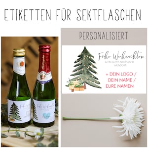ab 5x personalisierte Sektetiketten Frohe Weihnachten + Dein Logo Name Firmenlogo Firma Gastgeschenk Etiketten, Aufkleber, Piccolo Geschenk
