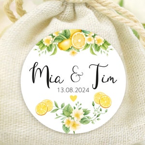 ab 12 personalisierte Zitronen Sticker Aufkleber Name Datum 4cm Herz für Anhänger Gastgeschenke Hochzeit Taufe Kommunion Etiketten gelb grün