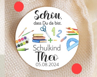 24 gepersonaliseerde stickers Leuk dat je er bent Schoolkind naam datumsticker 4 cm gastcadeau schoolingang terug naar school cadeau weggeefactie