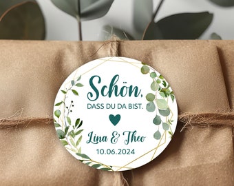 24 personalized wedding stickers - Glad you're here, wedding favor, adhesive labels, stickers, tags, 4 cm, for gift tags