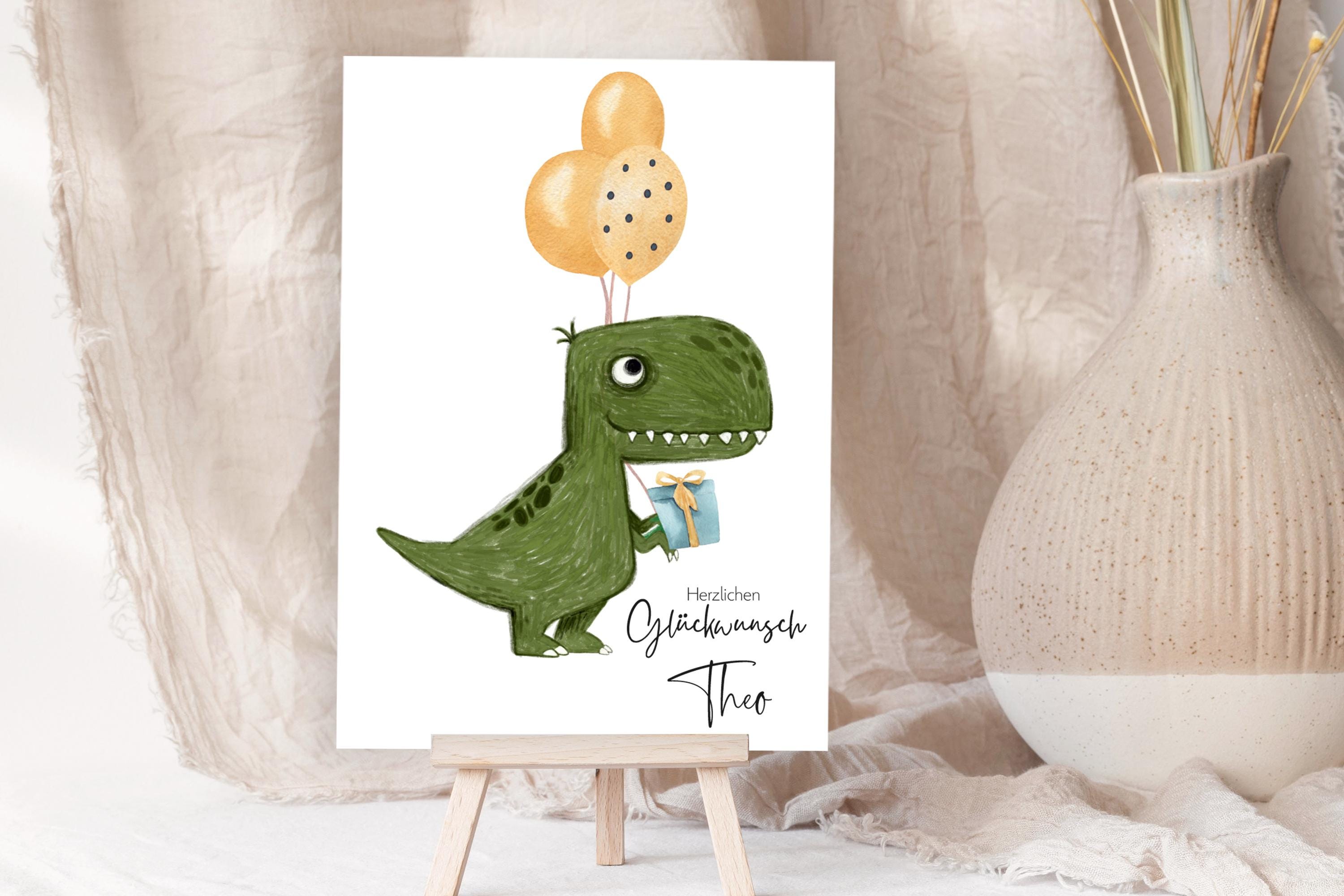 Biglietto di auguri di compleanno a tema dinosauro, biglietto di auguri