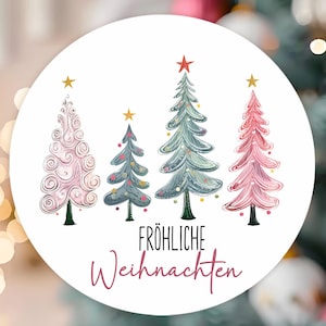 vanaf 10 Merry Christmas Kerstboomstickers 4 cm etiketten stickers gastcadeau weggeefcadeau bedankkaart bedrijf presenteert roze