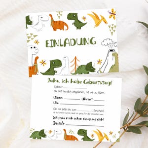 Tarjeta de invitación Dino invitación cumpleaños DIN A6 genial invitación de cumpleaños T Rex dinosaurio de cuello largo T-Rex cumpleaños infantil niño niña