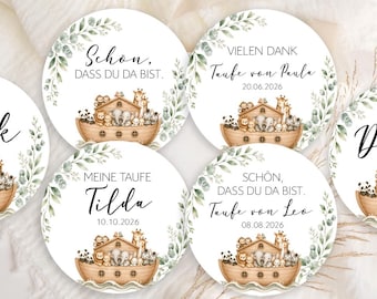 24 Sticker Arche Noah 4cm für Gastgeschenke zur Taufe Aufkleber Etiketten personalisiert individuell Schön, dass du da bist,Vielen Dank boho