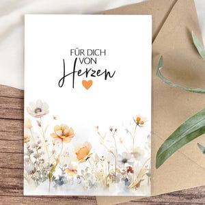 Carte postale fleurs sauvages prairie prairie fleurie DIN A6, pour vous du cœur carte de félicitations anniversaire orange pastel carte de vœux amour coloré