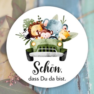 a partir de 12 pegatinas de Safari Qué bueno que estás aquí, regalo para invitados bautismo cumpleaños inscripción a la escuela animales de la selva etiquetas 4 cm tarjeta de agradecimiento pegatinas
