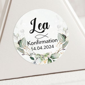 ab 12 personalisierte Sticker Kommunion Konfirmation Taufe Gastgeschenk Aufkleber Etiketten 4cm für Geschenkanhänger Anhänger Hochzeit Bild 5