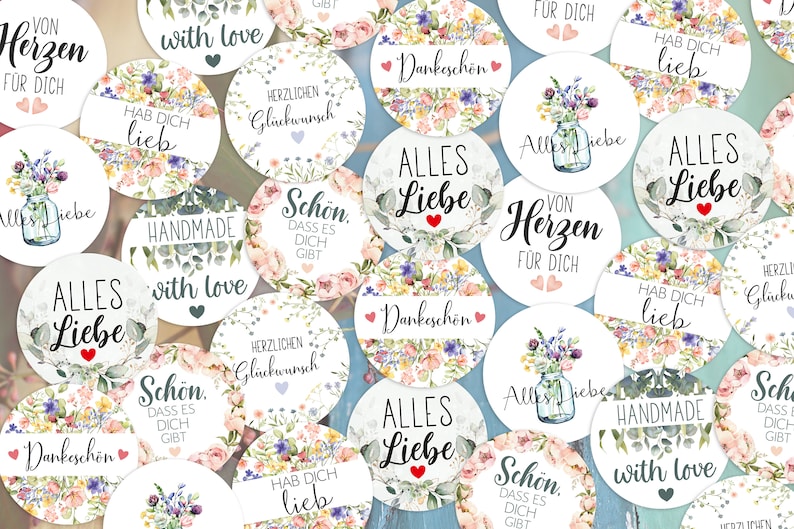 from 8 pieces sayings sticker mix, congratulations handmade thank you all the best guest gift nice that, I love you labels 4 cm stickers image 5