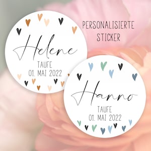 24 adesivi personalizzati per battesimo, ringraziamento, regalo ospite, cuore, adesivo, 4 cm, regalo, per etichette regalo, con nome, blu, verde, senape