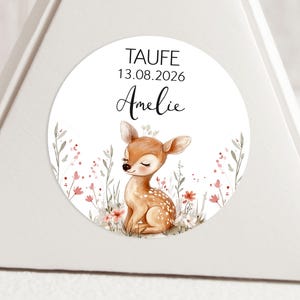 24 personalized stickers 4 cm deer fawn pink flowers guest gift labels stickers labels for gift tags name baptism birthday
