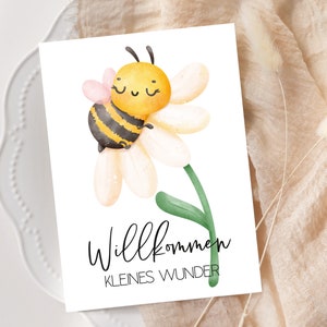 Carte abeille douce DIN A6, bienvenue petit miracle, carte de félicitations naissance carte postale baby shower bébé enfant nouveau-né tante parrain oncle image 3