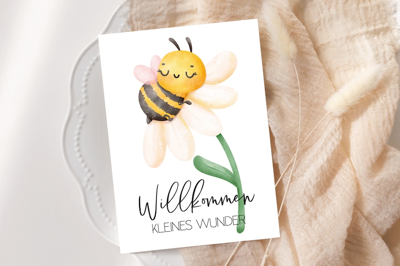 Carte abeille douce DIN A6, bienvenue petit miracle, carte de félicitations naissance carte postale baby shower bébé enfant nouveau-né tante parrain oncle image 3