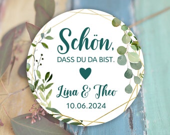 45 personalized wedding stickers - Glad you're here, wedding favor, adhesive labels, stickers, tags, 4 cm, for gift tags
