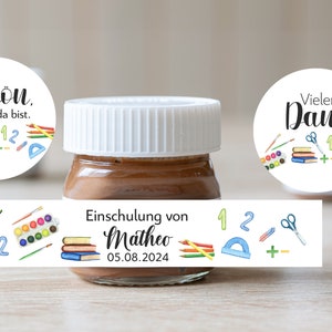 ab 20 personalisierte Sticker im Set für Schoko Mini Glas Gläser Einschulung Name Datum Schuleingang Gastgeschenk Aufkleber Schulkind Schule