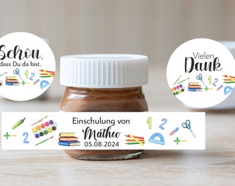 ab 20 personalisierte Sticker im Set für Schoko Mini Glas Gläser Einschulung Name Datum Schuleingang Gastgeschenk Aufkleber Schulkind Schule