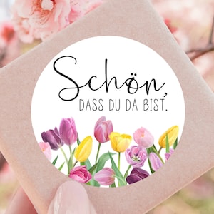 24 Schön, dass du da bist 4cm Tulpen Wedding Sticker Gastgeschenk Hochzeit Taufe Kommunion Konfirmation Gastgeschenk Etiketten Aufkleber