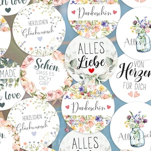 from 8 pieces sayings sticker mix, congratulations handmade thank you all the best guest gift nice that, I love you labels 4 cm stickers image 1