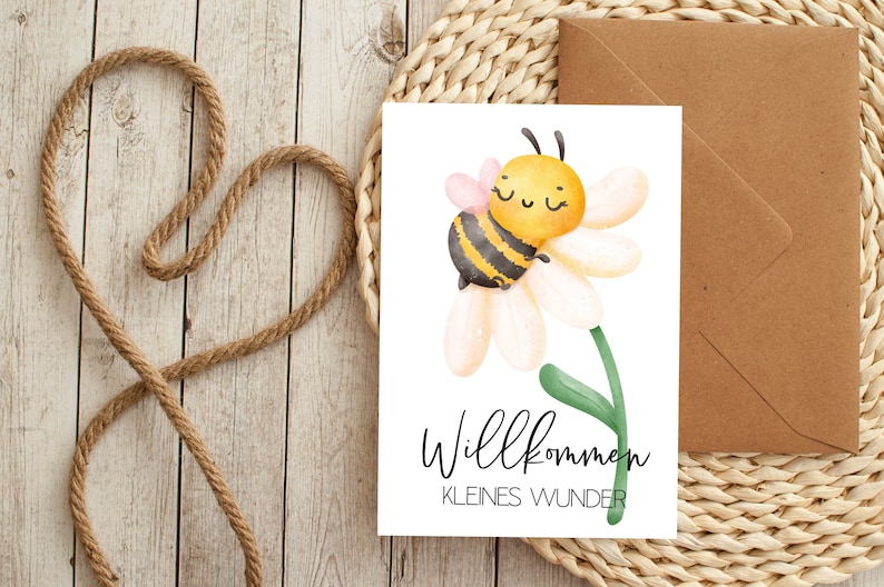 Carte abeille douce DIN A6, bienvenue petit miracle, carte de félicitations naissance carte postale baby shower bébé enfant nouveau-né tante parrain oncle image 6