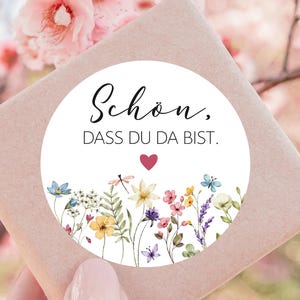 24 adesivi con fiori di campo, bello che tu sia lì, 4 cm, regalo ospite matrimonio battesimo festa di compleanno evento nascita etichette JGA rosa viola