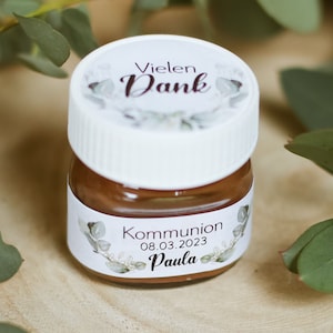 à partir de 20 autocollants personnalisés, dans un set pour mini pots en verre chocolat miel communion confirmation baptême mariage invité cadeau étiquettes autocollantes