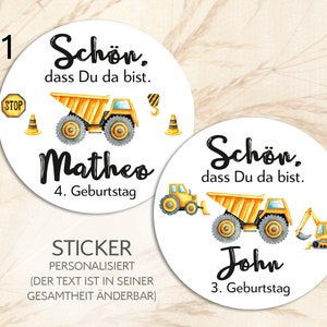 from 12 construction machinery stickers Nice that you are here Thank you guest gift sticker labels 4 cm for gift tags baptism birthday name