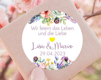 24 personalized stickers "We celebrate life and love" 4 cm, invitation, party favor, wedding, christening, communion, birthday labels stickers
