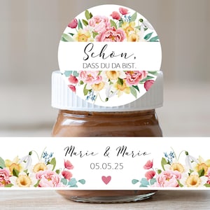 ab 20 personalisierte Sticker im Set für Schoko Mini Glas Gläser Pfingstrosen Name Gastgeschenk Aufkleber Taufe Kommunion Hochzeit rosa