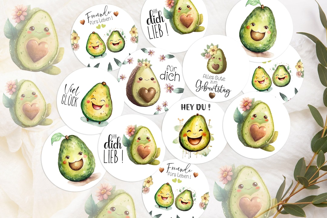 Ab 8 Stück Avocado Sprüche Sticker Mix Freundebuch Viel Glück für dich