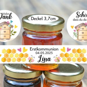 ab 20 personalisierte Sticker im Set für Honig Gläser Mini Glas Taufe Kommunion Konfirmation Einschulung Name Datum Gastgeschenk Giveaway