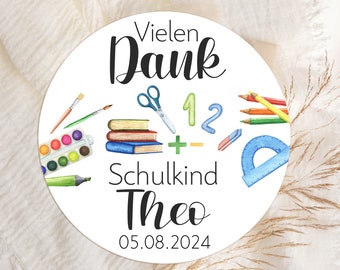 24 personalisierte Sticker Vielen Dank Schulkind  mit Name Datum Aufkleber 4cm Gastgeschenk Schuleingang Schulanfang Geschenk Giveaway Danke